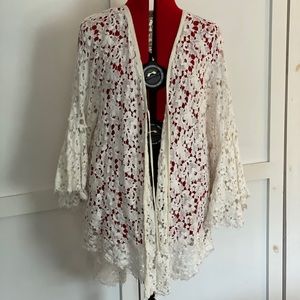 Free People White Cotton Lace Duster